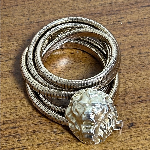 Vintage Retro Lions Head Stretch snake Belt Gold Tone Zodiac Leo - Picture 13 of 13